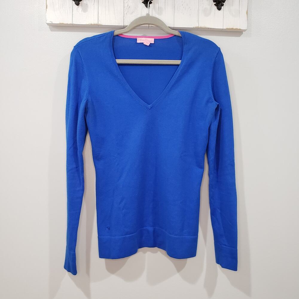 Lilly Pulitzer Cotton V Neck Sweater Cobalt Blue Long Sleeve Women's M
